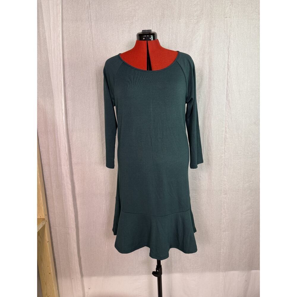 Old Navy Womens Large Green Stretch Flounce Dot Casual Dress D352